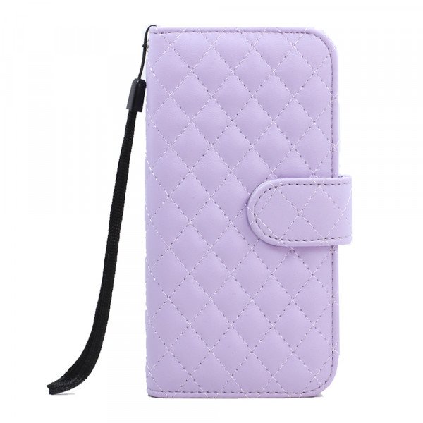 Wholesale iPhone 6 Plus 5.5 Quilted Flip PU Leather Wallet Case with Strap (Purple)